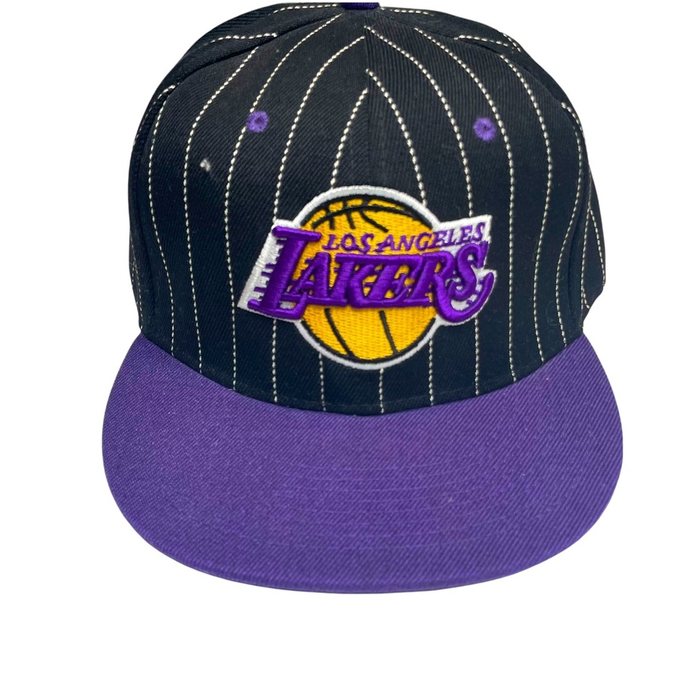Mitchell & Ness LA Lakers Patches Hardwood Classics Pinstripe Snapback Hat